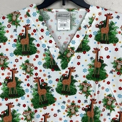 UA Scrubs Women's Medium Jungle Giraffe Monkey Scrub Top NWOT vet kids nurse - Image 1 of 4