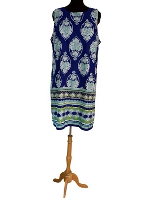 Madison Leigh Dress Sleeveless Lined Blue Green Medallion Shell New NWT Sz 18 - Image 1 of 4