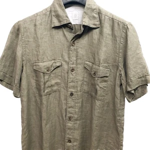 Eleventy Men's Green Button Up Shirt Size Medium Linen Short-sleeved Platinum  - Picture 1 of 9