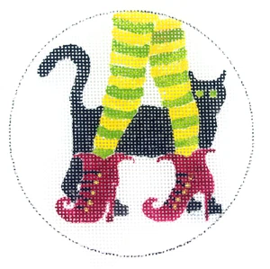 Witch's Legs Black Cat Halloween Ornament *HP Needlepoint Canvas * By LLemon - Picture 1 of 1