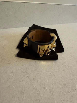 Auténtico Brazalete Hermes Collier de Chien, Cuero Negro, Amarillo GP, Talla T2 Foto 1 de 4