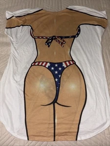 T-shirt bikini vintage anni 90 donna divertente body spiaggia bandiera USA copri piscina barca - Foto 1 di 8