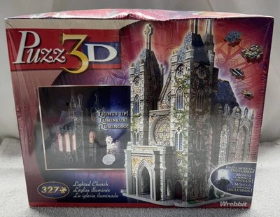 Puzz 3D Lighted Church Cathedral 327 Pieces Wrebbit SEALED Light Module Included - Image 1 of 4