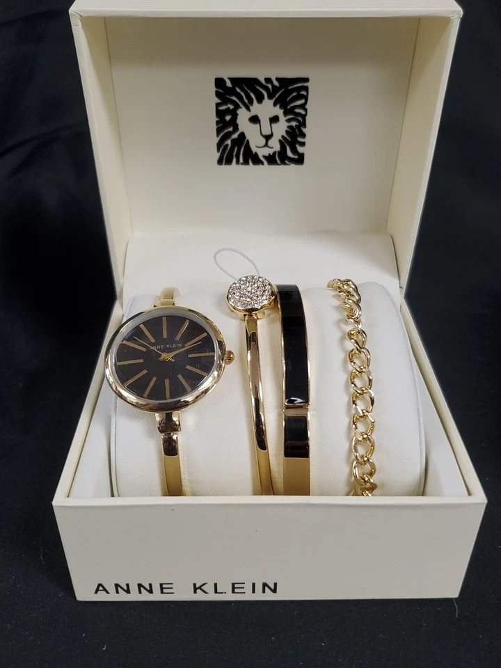 Anne Klein AK/1470GBST Ladies Quartz Watch and Bracelet Set