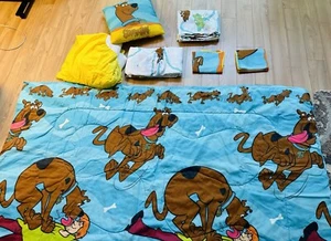 7-teiliges Set Vintage Scooby Doo Bettdecke 72 x 84 volle Größe zottelige Laken Kissen Rock - Bild 1 von 14