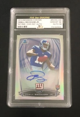 Odell Beckham Jr 2014 Bowman Rookie Chrome Refractor Sig RC Gem Mt 10 Auto 10 - Image 1 of 3