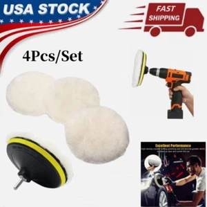4Pcs 6" Car Polishing Pads Wool Wheel Mop Kit Buffing Polisher Drill Adapter - Picture 1 of 6