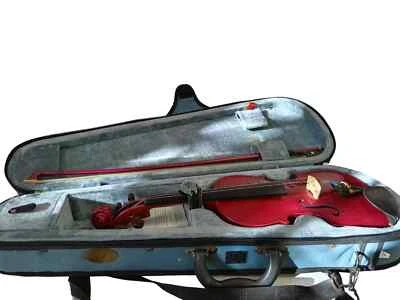 Violín arlequín Stentor en estuche y arco instrumento musical de 4 cuerdas usado Foto 1 de 4