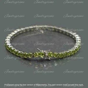 5Ct Round Cut Lab Created Green Peridot Tennis Bracelet 14K White Gold Plated - Picture 1 of 2