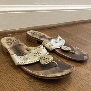 JACK ROGERS Size 10.5 Navajo Hampton Platinum Silver Metallic Leather Sandals - Picture 1 of 6