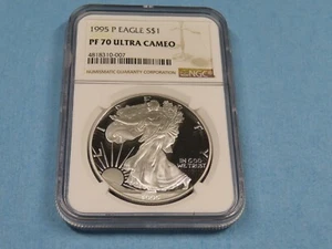1995 P NGC PF 70 ULTRA CAMEO PROOF SILVER EAGLE 1 ounce FINE SILVER COIN - Picture 1 of 6