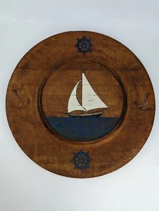Handmade Wood Round Nautical Sailing Inspired Wall Hanging 16" Sailboat Anchor - Picture 1 of 9