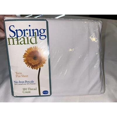 Spring Maid Twin Flat Sheet 180 Thread Count Pinafore White Made In USA Vintage - Image 1 of 3