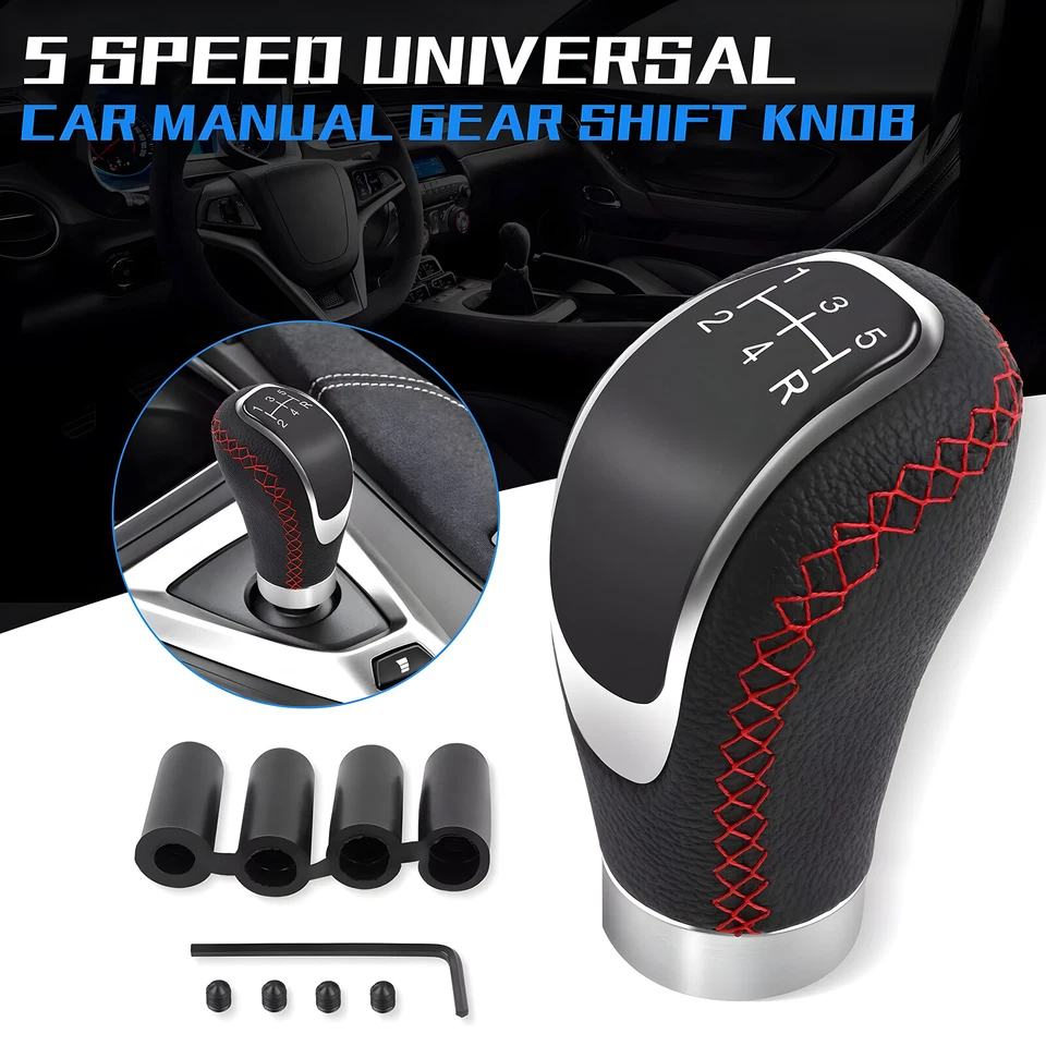 Universal Leather Car Manual Gear Stick Shift Knob Shifter Lever Head 5/6 Speed Foto 1 de 4
