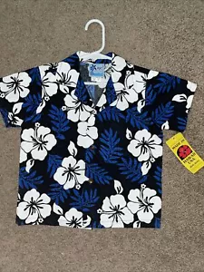 toddler boys shirt hawaiian blue flower, Size 4T - Picture 1 of 5