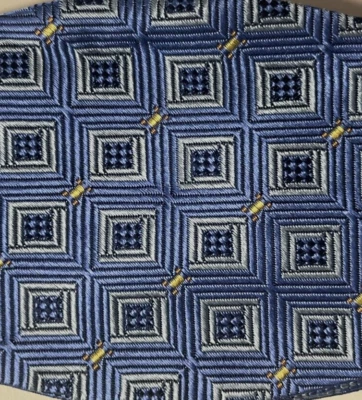 Bow Tie Men Silk Blue Silver Geometric SELF TIE Bowtie - Image 1 of 4