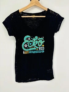 T-shirt donna Ecko rossa nera grafica manica corta burnout taglia large - Foto 1 di 10