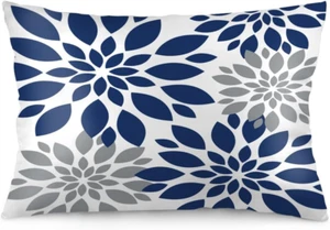 Blue Dahlia Flower Pillow Cases Queen Size 20X30 Inch Decorative White and Grey - Picture 1 of 12