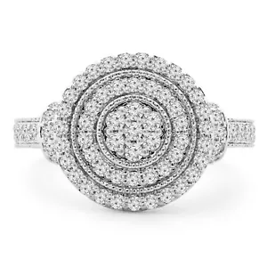 0.63 CT Round VS1 F Diamond Cluster Ring 14K White Gold - Picture 1 of 3