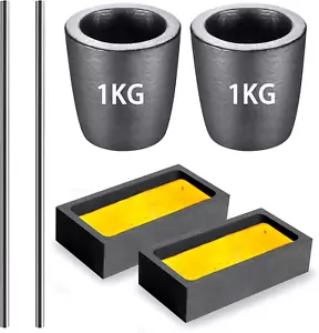 6 Pieces Graphite Crucible Ingot Mould Kit, Including (2 * 1Kg) Clay Graphite Cr - Picture 1 of 12