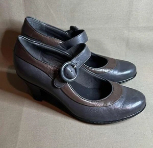Clarks Leather Bendables Shoes Heels Gray Brown Mary Janes 86844 Size 6.5M Pumps - Picture 1 of 6
