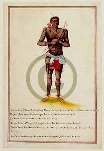 Tattooed Fox Warrior Quebec 1730 AD armed with a bow and arrow Algonquin Reprint - Picture 1 of 1