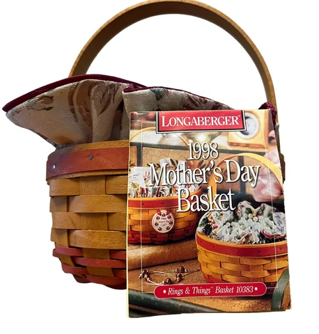 Longaberger Mother's Day Basket Jewelry Pouch Liner Vintage 1998 Hand Woven Cover