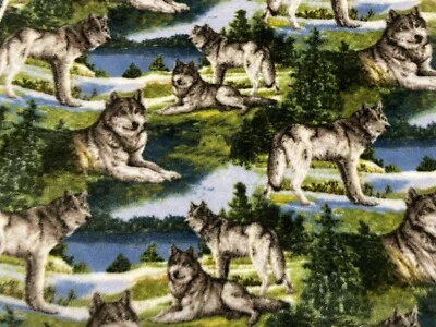 Hautman Courtesy - WOLF Pack Wolves Cotton Flannel Fabric 5 Yards - Image 1 of 4