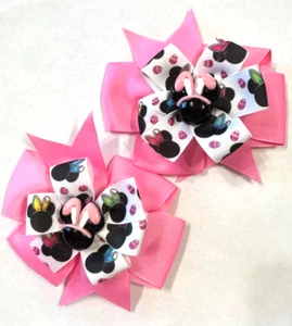 Beautiful Easter Minnie Mouse with Pink Ears Inspired Set of hairbows for girls. - Picture 1 of 3