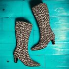 Vintage Colin Stuart Tall Leopard Print Pointed Toe Boots Women's Size 10M