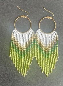Boho Native Style Multicolor Seed Bead Beaded Earrings Fringe Tassel Hoop Long - Picture 1 of 5