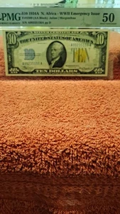 1934A $10 North Africa WWII Emergency Issue Banknote PMG 50 - Picture 1 of 6