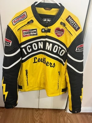 Vintage ICON MOTO Leather Motorcycle Jacket – Large - L - Lightning Bolt Sleeves - Image 1 of 4