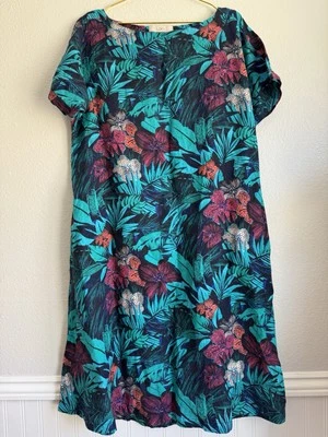 Loft Linen Blend Midi Dress Oversized Fit Floral Leaf Summer Boho Coastal Sz: M - Image 1 of 4