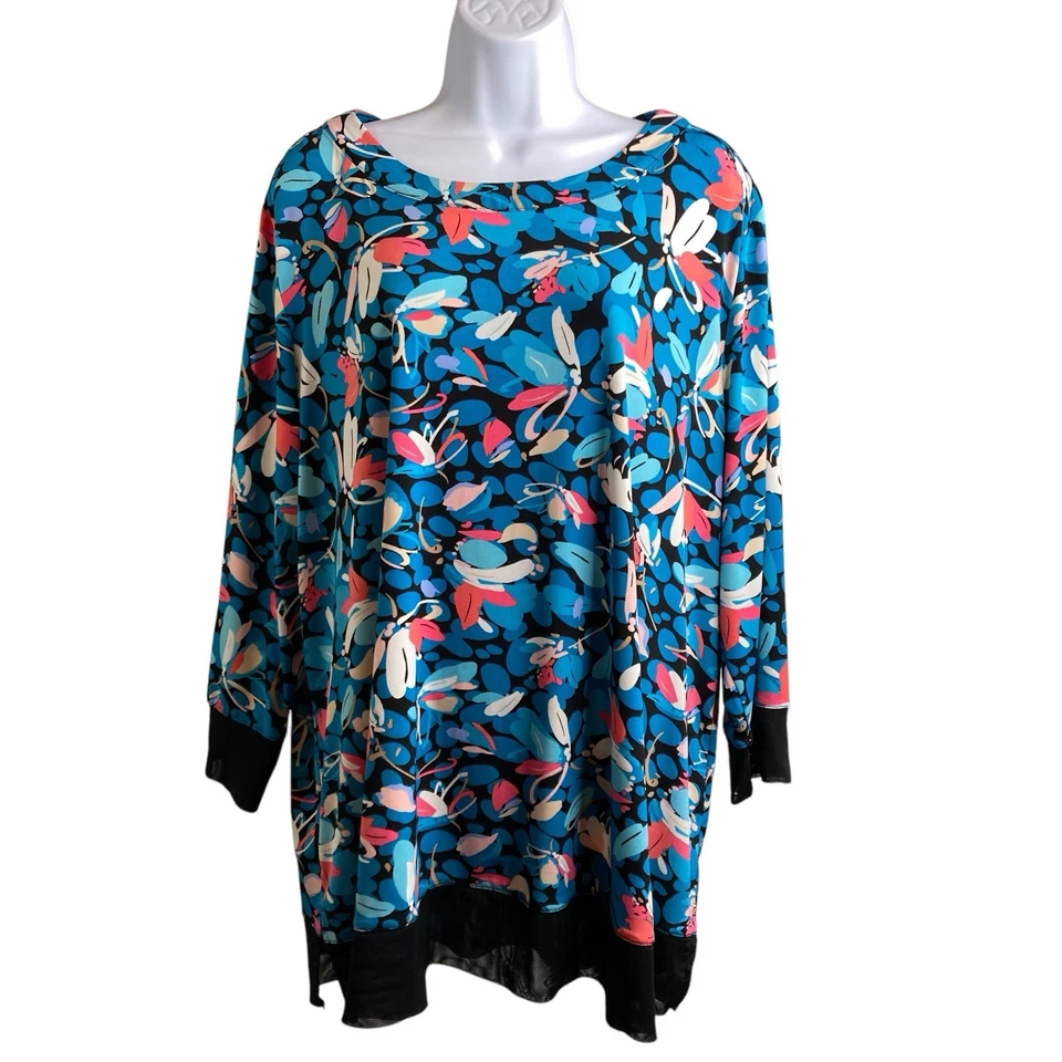 Blusa floral azul vintage para mujer Anne Klein est. Talla 2X Statement Fairy Boho Foto 1 de 4