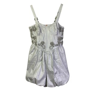 FREE PEOPLE Romper Janelle Bubble Style Size 4 Metallic Silver Hidden Side Zip - Picture 1 of 16