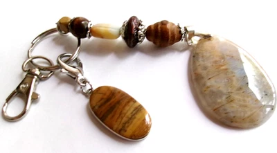 Sterling & India Agates, Keyring, Purse Jewelry 8 in - Image 1 of 4