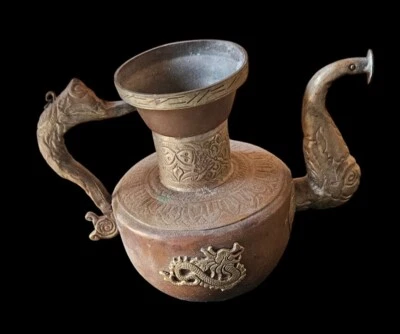 Red Copper Tibetan teapot less than 10” Dragon Handle and Spout *missing Lid - Image 1 of 4