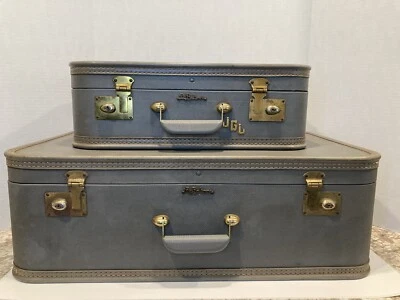 Vtg Lady Baltimore 2 Piece Luggage Set Blue No Keys - Image 1 of 4