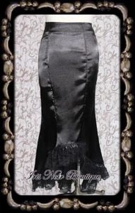 Phaze UK Black Satin & Lace 'Morticia' Gothic Victorian Fishtail Skirt S UK 10 - Picture 1 of 4