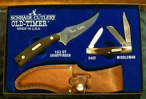 Schrade 152OT Knives Gift Set & 34OT "Bone Daddy Inscription" W/Packaging Rare - Picture 1 of 11
