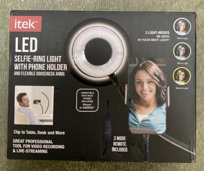 Itek LED Selfie Ring Light with Phone Holder & Flexible Gooseneck Arms w/Remote - Image 1 of 4