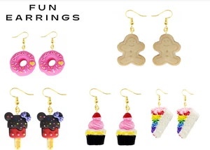 Fun Earrings Dangle Drop Mickey Ice-Cream Gingerbread Cup Cake Doughnut Pendent - Picture 1 of 11
