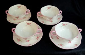 4 Creme Suppenschüssel Sets Shelley England Braut Rose zierliche Form (8 auf Lager) - Bild 1 von 5