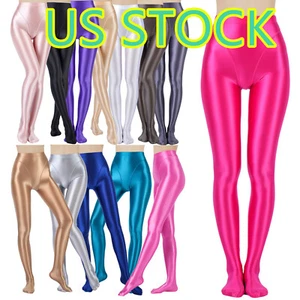 Womens Stretchy Footed High Waist Stockings Pants Shiny Oil Glossy Pantyhose - Picture 1 of 111