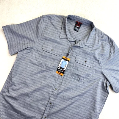 Nueva Camisa Gerry Para Hombres Abotonada 2XL Gris Rayas Manga Corta Bolsillos Exterior Foto 1 de 4