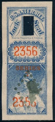 U.S. Revenue Lock Seal Liquor Stamp LS85D Series T blue/orange (78 in census) #1 - Image 1 of 4