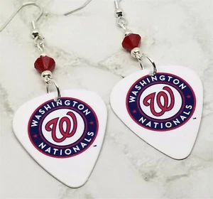 MLB Washington Nationals Guitar Pick Earrings with Red Swarovski Crystals - Picture 1 of 3