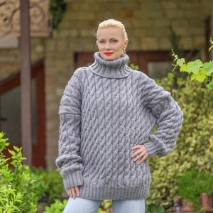 Suéter de lana gris SuperTanya hecho a mano gris cálido jersey para enviar talla XL-XXL - Imagen 1 de 7