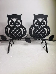Black Metal Owl 2 Owls On Branch Rustic Home Decor Retro Vintage Table Art - Picture 1 of 8